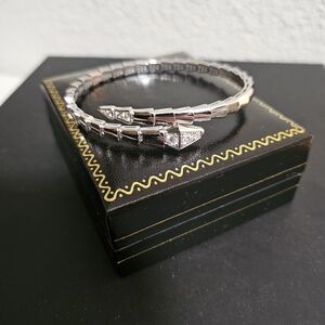 Silver-Tone Snake Coil Bracelet with Crystal Accents